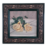 Antique original flower oil painting, yellow roses still life art
