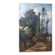 Landscape, path to the house - Original old oil painting on canvas