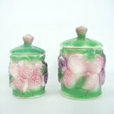 2 ceramic slip pots - pastel floral decor - vintage 80s