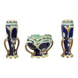 Art Nouveau Barbotine Majolica Vases Jardinière Set of 3