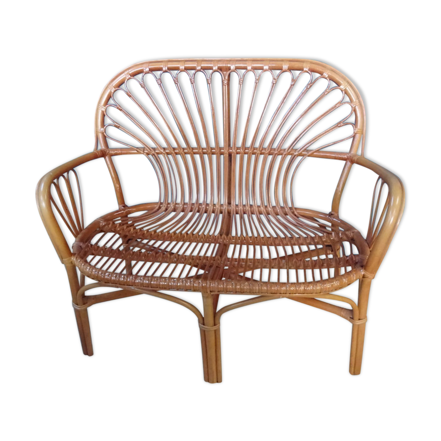 Rattan bench 80s