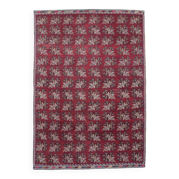7x10 Kilim Wine Red Turkish Kilim Rug, 218x311Cm