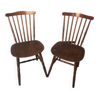 Paire de chaises style baumann western bois vintage #a326