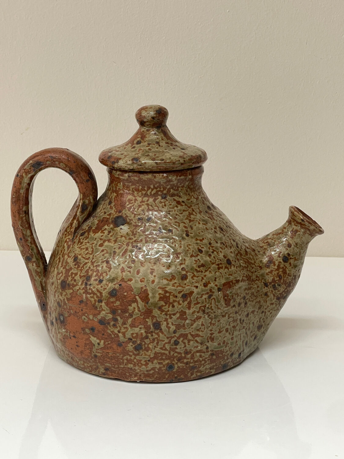 Vintage glazed ceramic sculptural teapot from the 1970s.