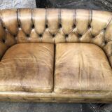 2-seater Chesterfield sofa in tan leather