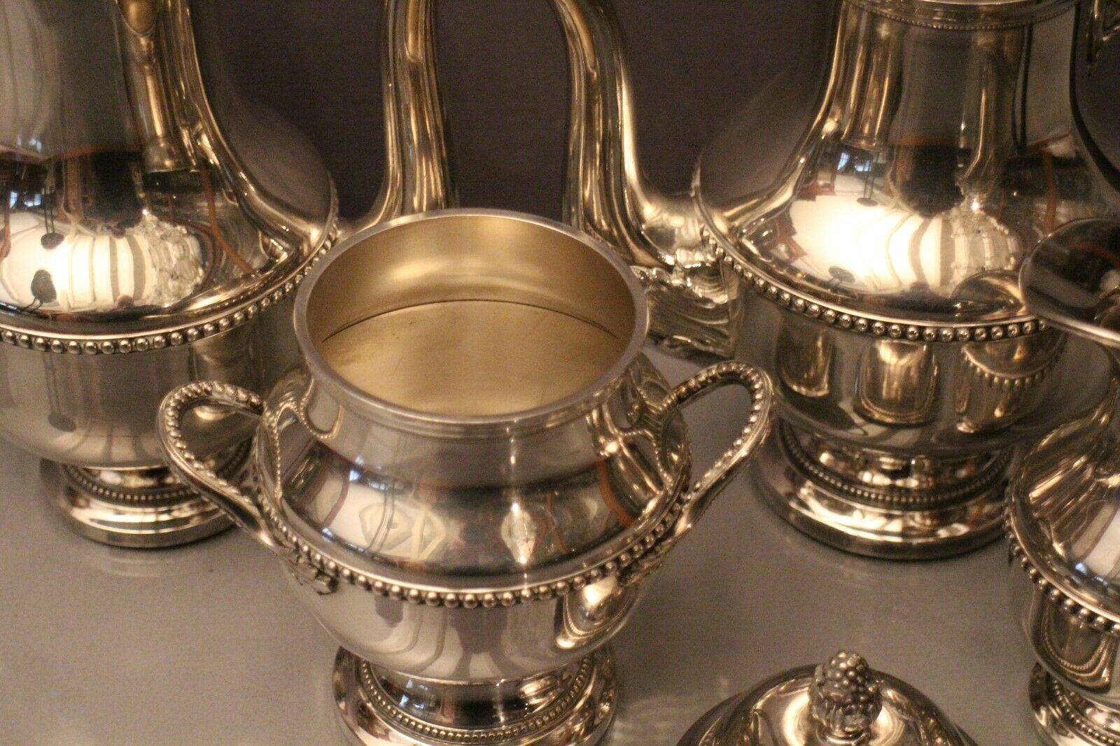 Louis XVI-style silver metal coffee teapot sugar maker