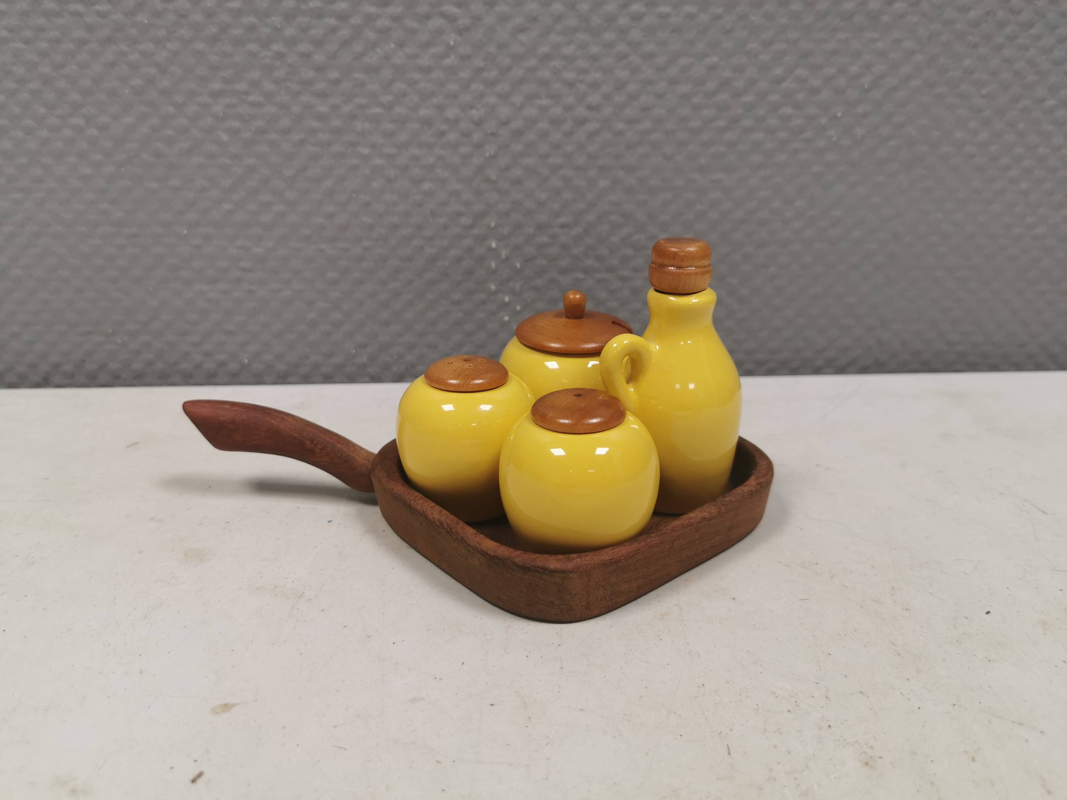 Petit ensemble de table suédois en céramique et bois, années 1980