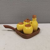 Petit ensemble de table suédois en céramique et bois, années 1980