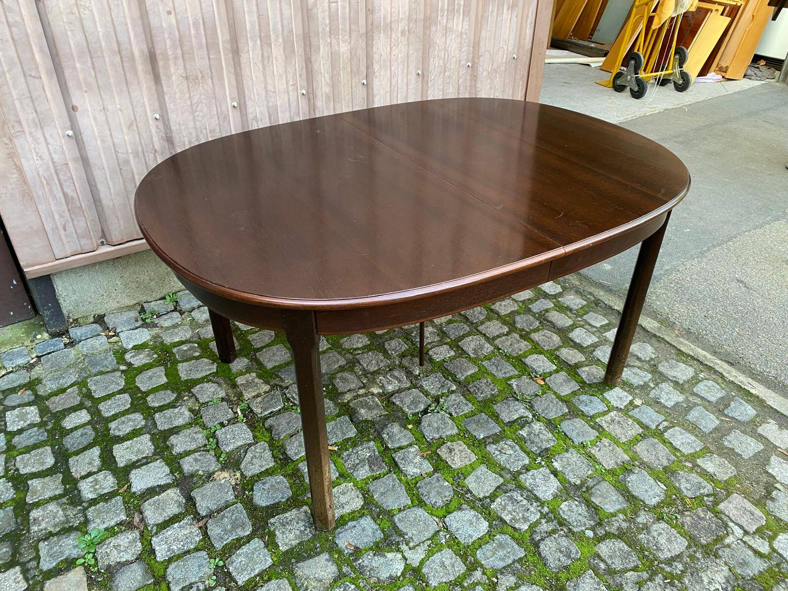 Extendable oval Scandinavian dining table in teak and mahogany, 1950s, 245cm