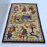 Vintage woven ethnographic motif country style wool rya wall rug decor 1960s