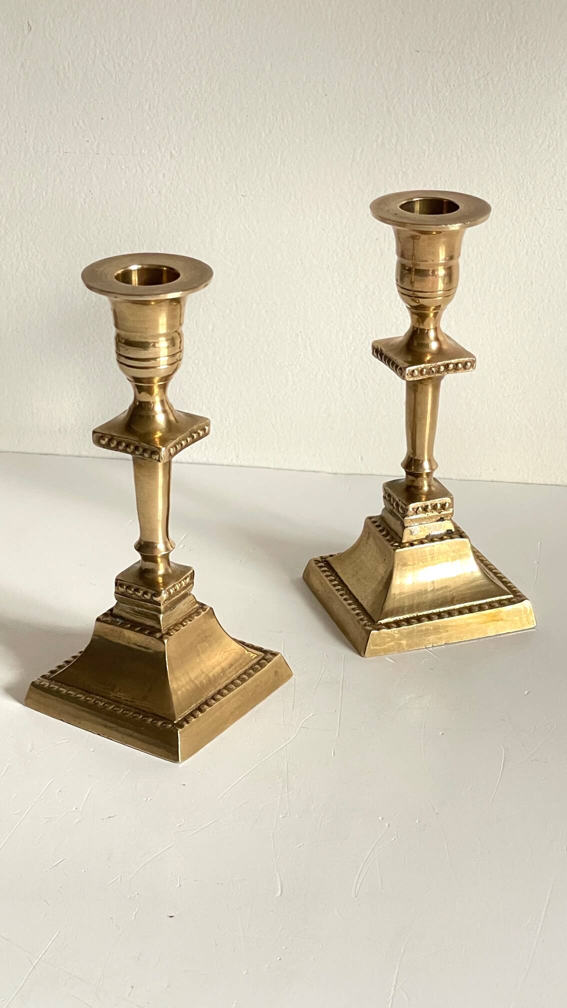 Pair of Vintage INDIA Solid Brass CANDLE HOLDERS