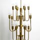 Three staged 18 arm Mid Century brass chandelier with a long brass rod