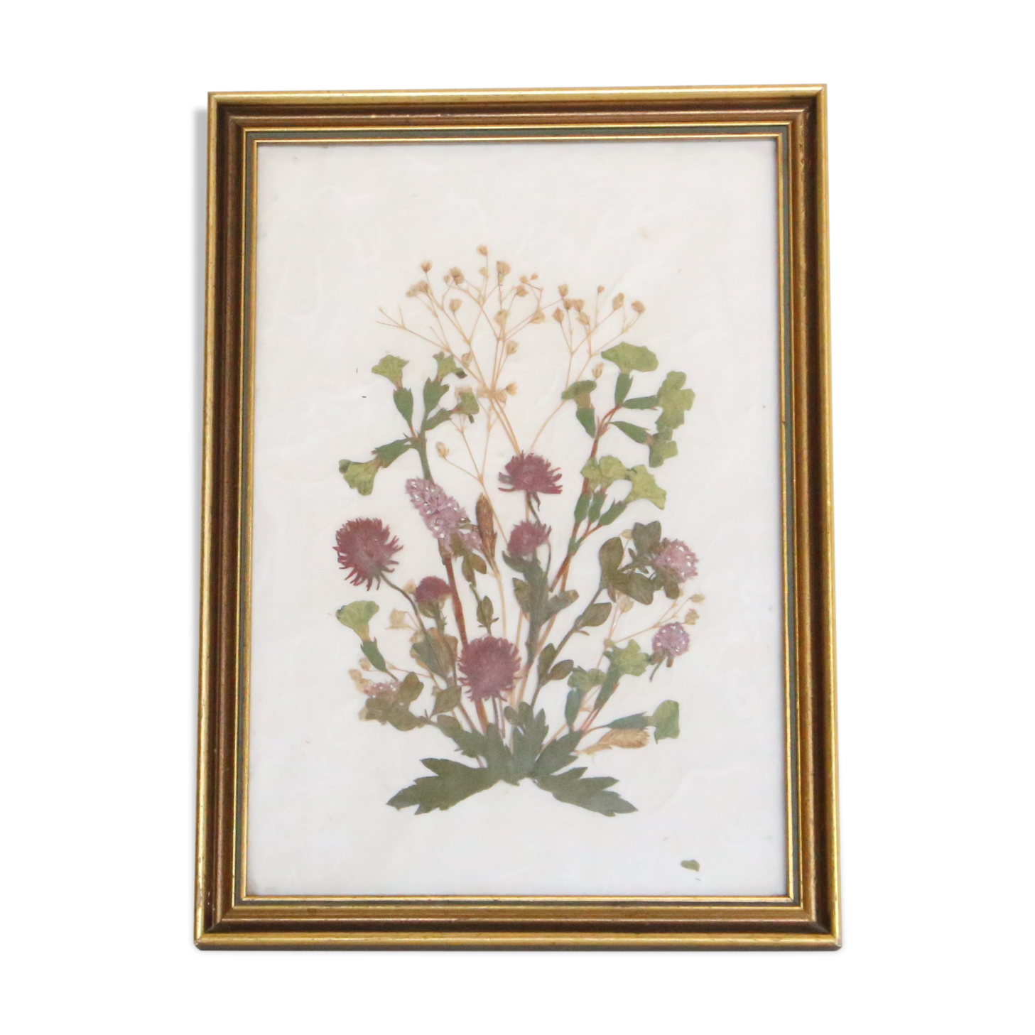 Tableau de fleurs séchées sur fond beige, vintage, artisanat