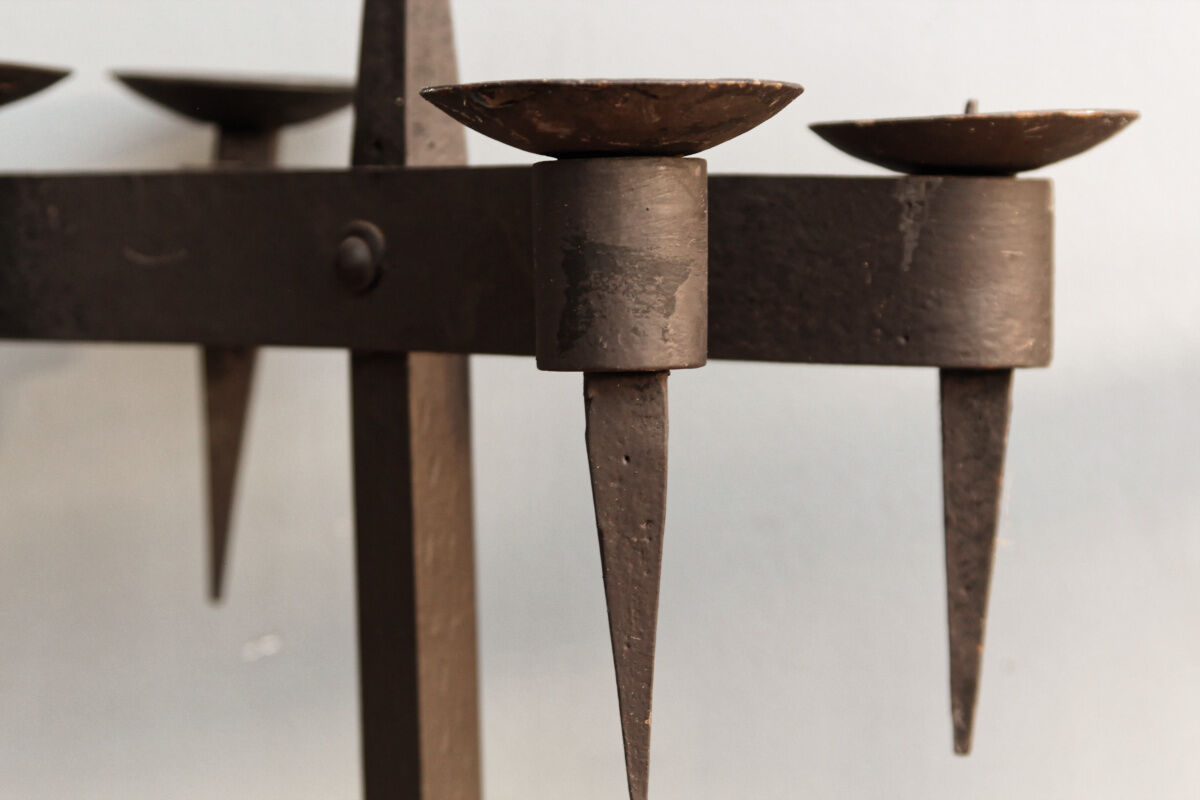 Pair of brutalist wrought iron candlesticks