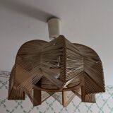 Vintage Scandinavian wood and raffia pendant chandelier
