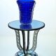 Table / pedestal table in aged glass with bubble decor from the 70s
