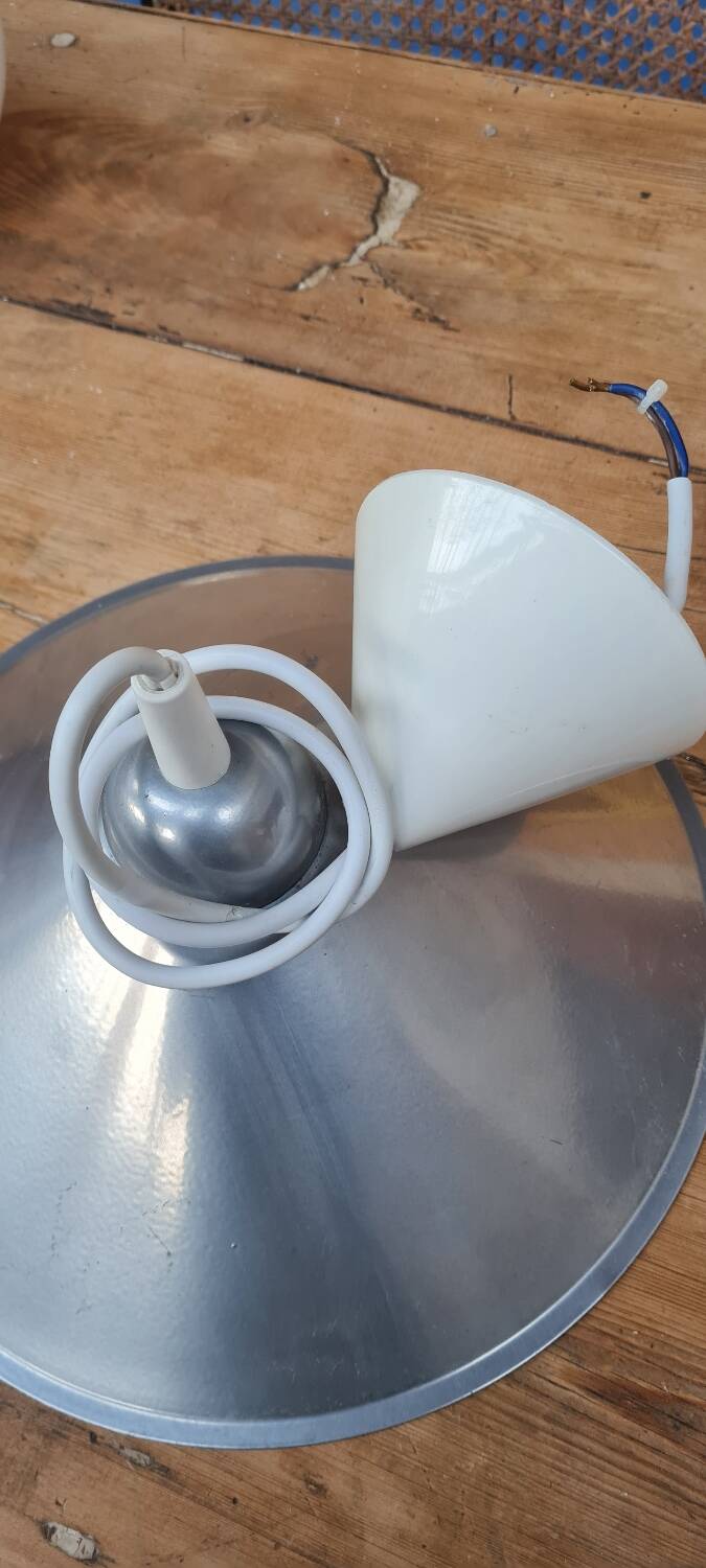 Pair of brushed aluminum pendant lights