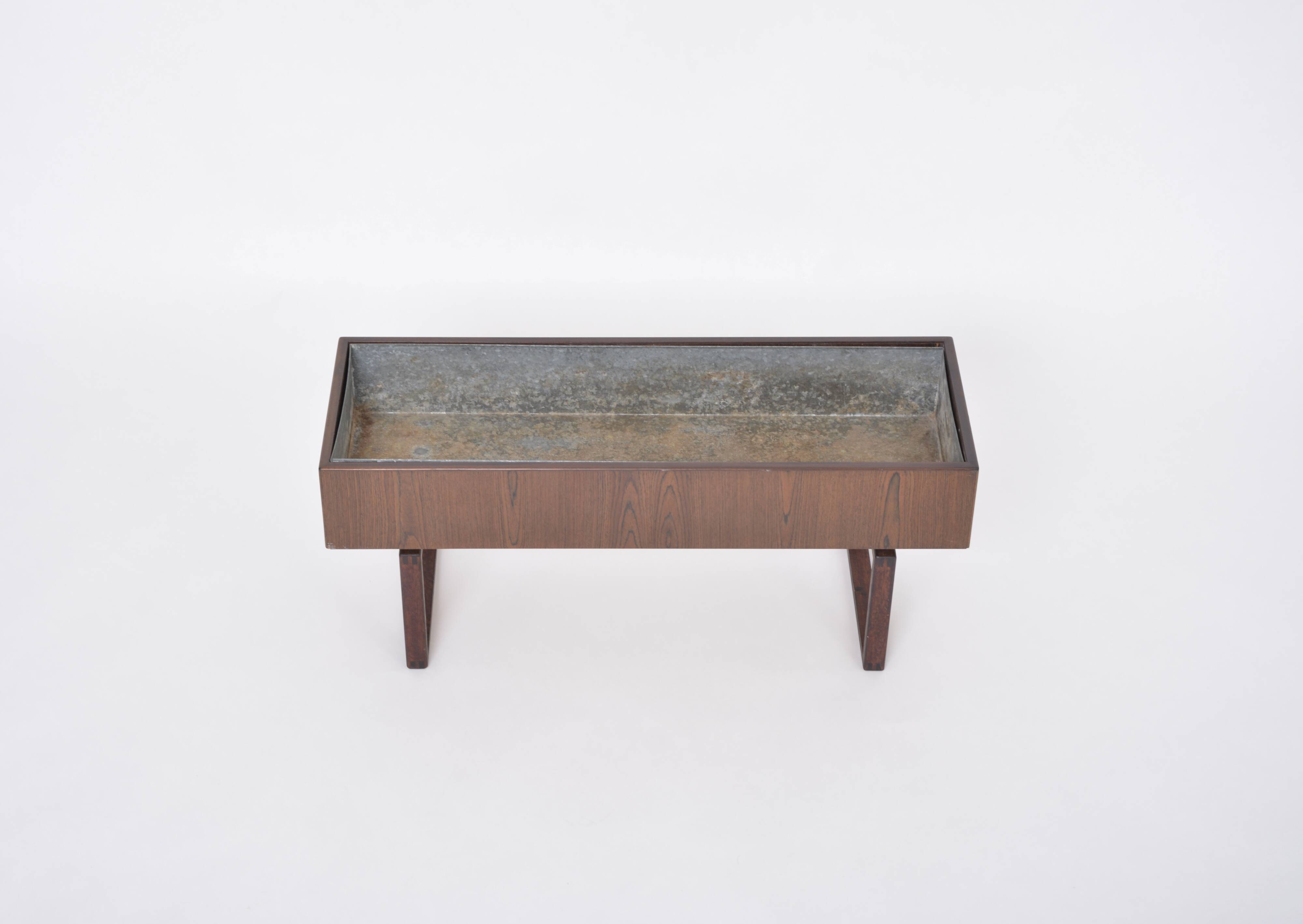 Elegant Danish Midcentury Teak wooden Planter Box with inlay metal tub