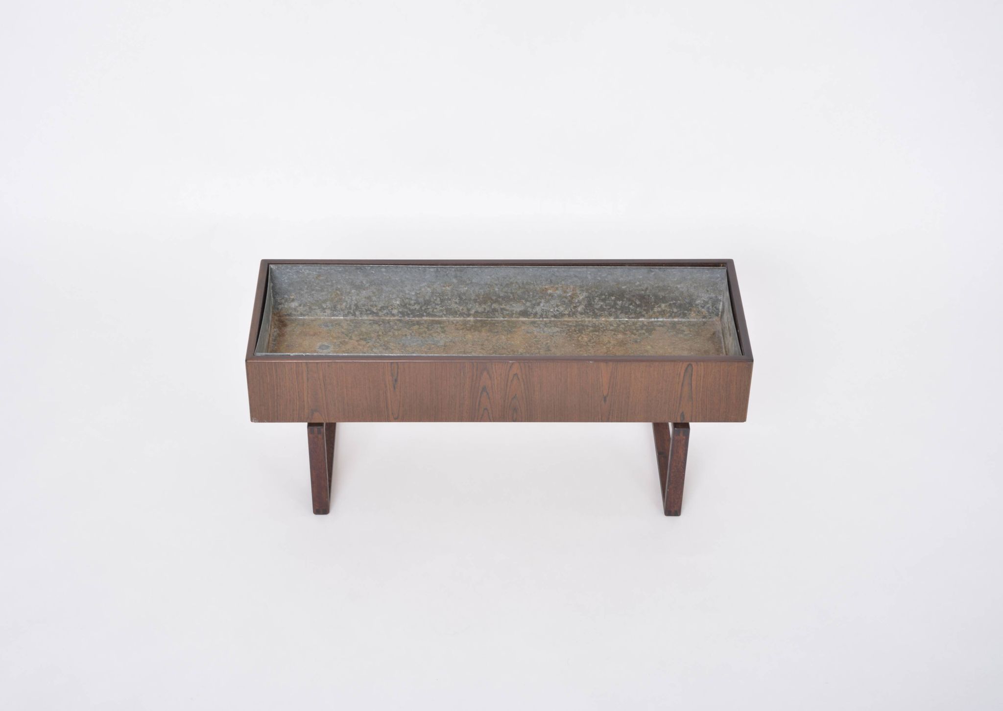 Elegant Danish Midcentury Teak wooden Planter Box with inlay metal tub