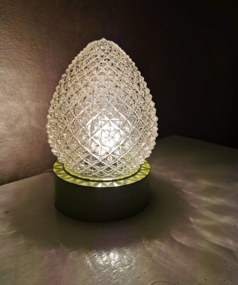 Vintage glass ceiling light with green plastic ring, 1980s