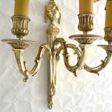 Pair of 3-branch wall lights with screen lampshades