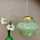Suspension globe art déco en verre de Clichy vert mint et doré