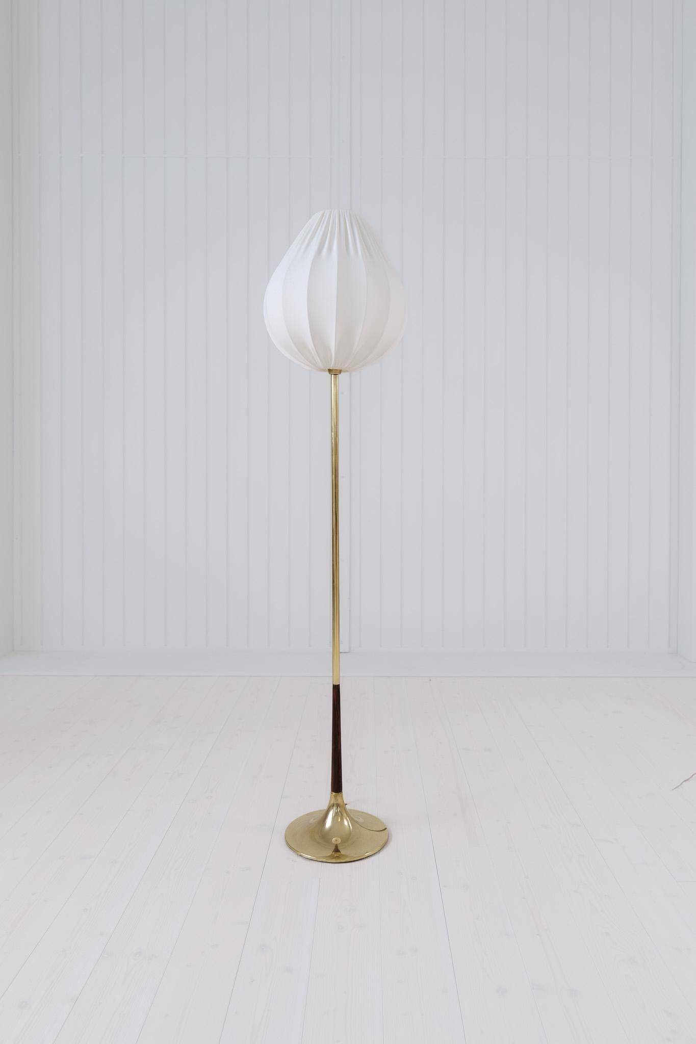 Modern mid-century brass trumpet-shaped floor lamp, Sweden, 1960s.