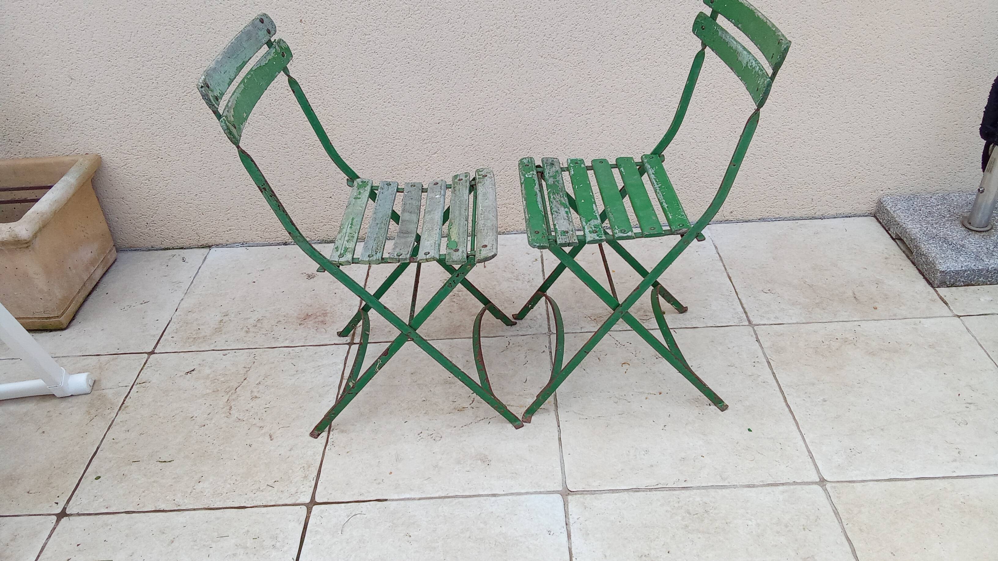 Paire de chaises de bistrot jardin pliable ancienne