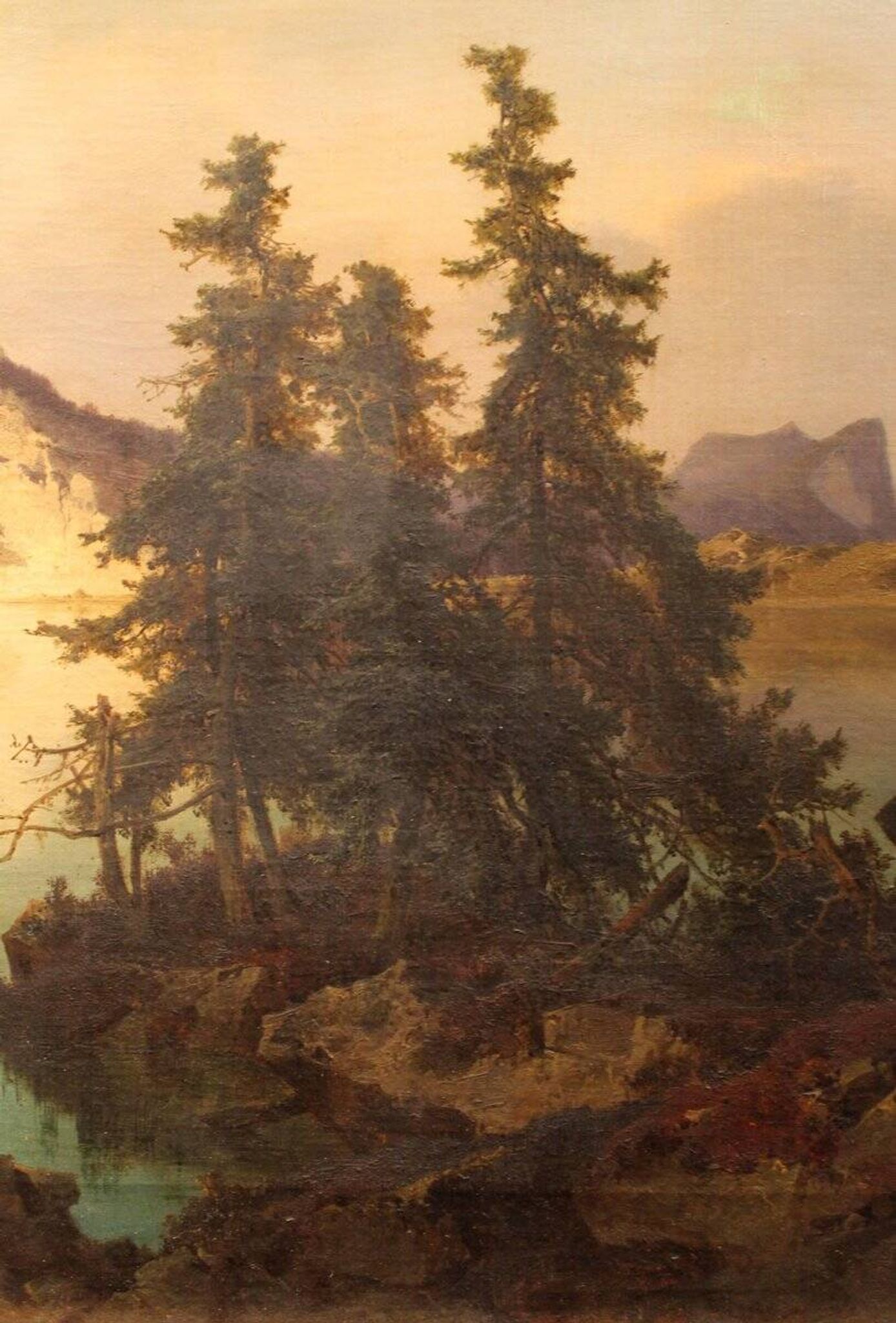Joseph Brunner, Austrian Landscape with Lake and Mountain Painting, 1869, Oil on Canvas, Framed