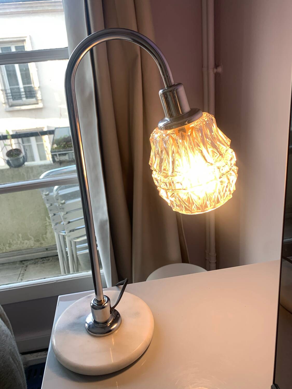 Vintage 70s chrome and marble lamp