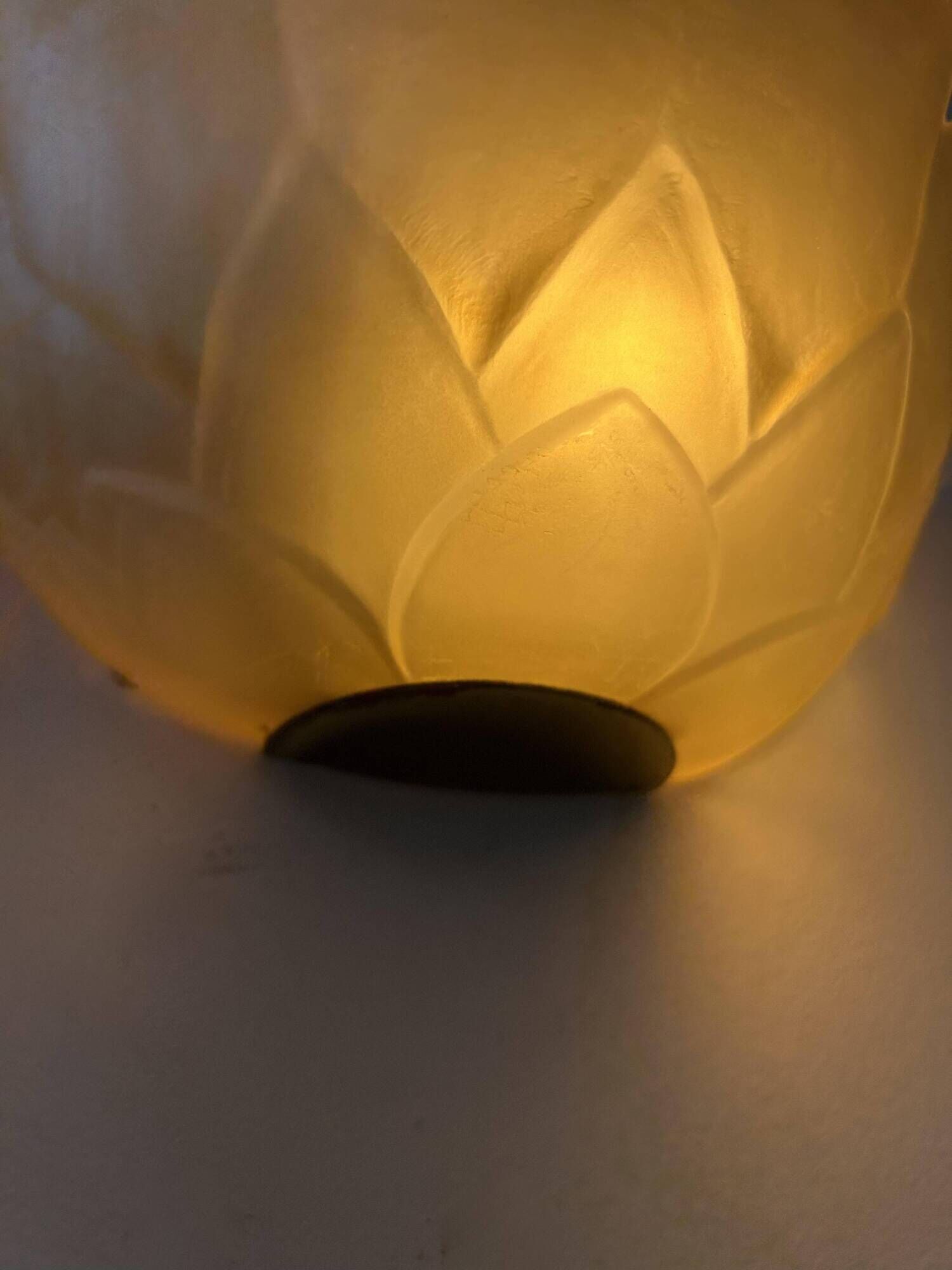 Pair of vintage wall lights, pink sandblasted glass, France 1970