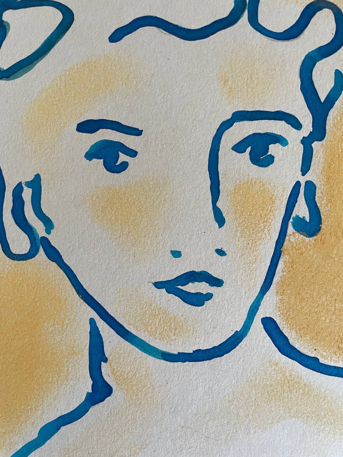 Signed painting in Chinese ink and pastel, “art deco” female portrait