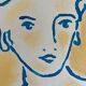 Signed painting in Chinese ink and pastel, “art deco” female portrait