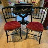 Pair of Napoleon III chairs, raspberry red velvet upholstered seats