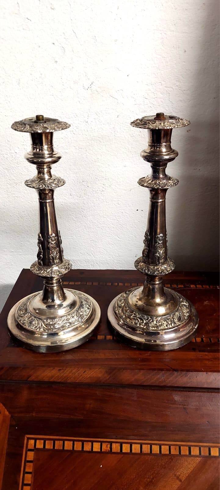 Pair of antique silver candelabras, first half of the 20th century