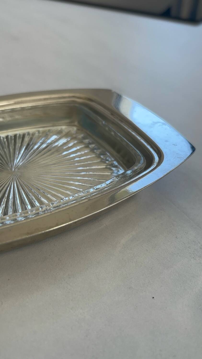 Vintage silver-plated butter dish with golden hazelnut - retro elegance