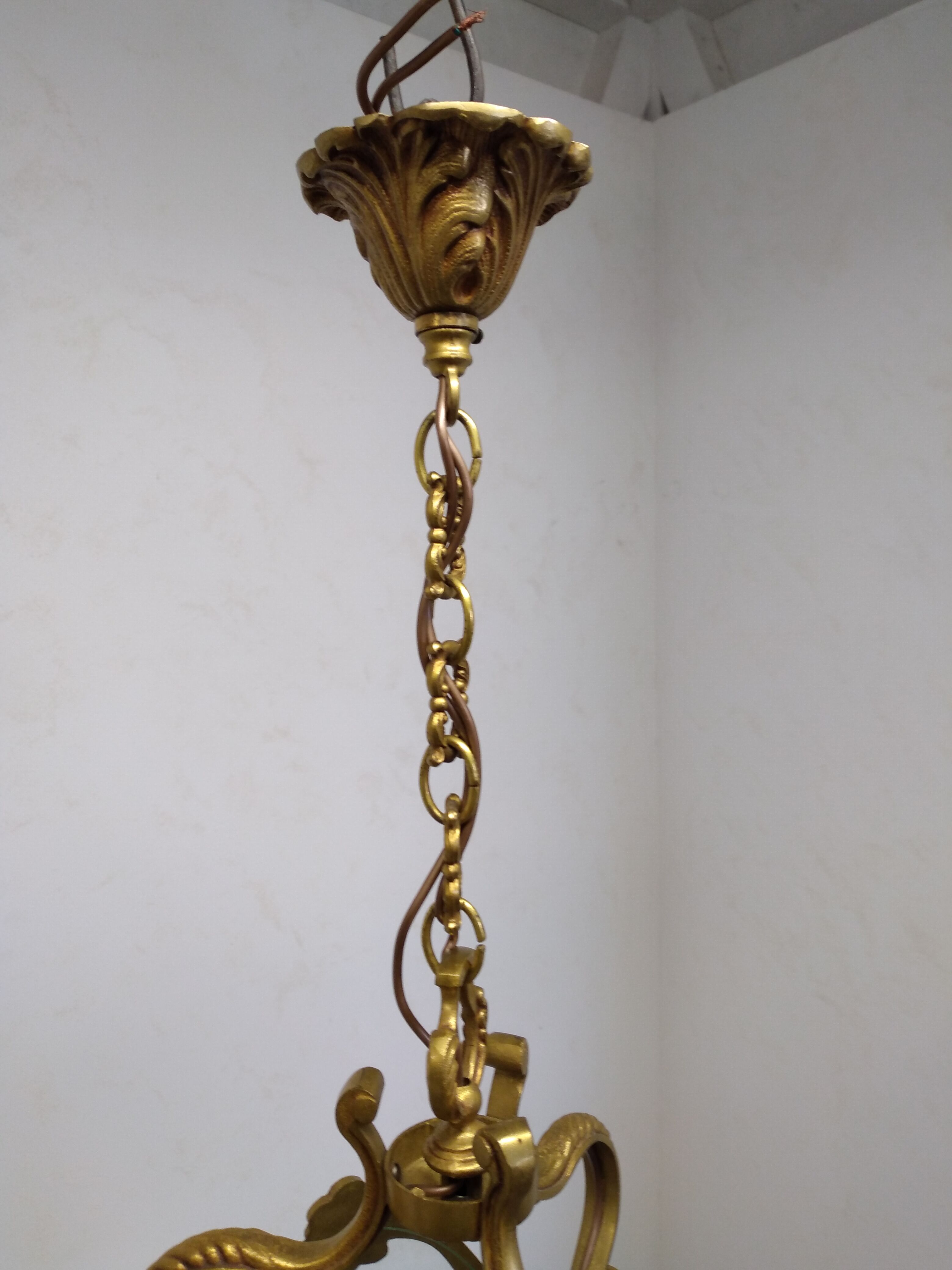 Antique lantern chandelier in bronze and domed glass