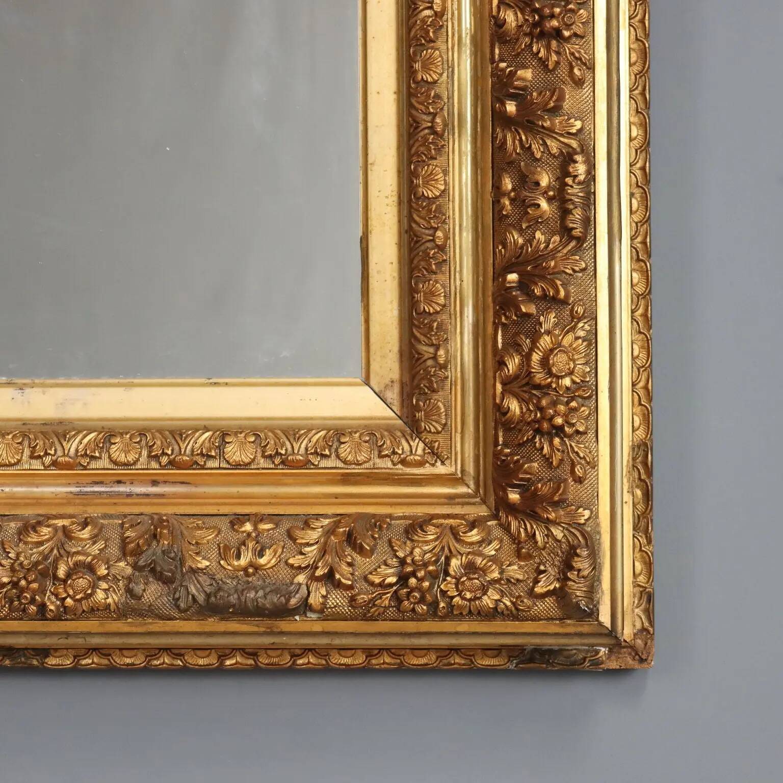 Antique carved and gilded wooden mirror, Italy, 19th century