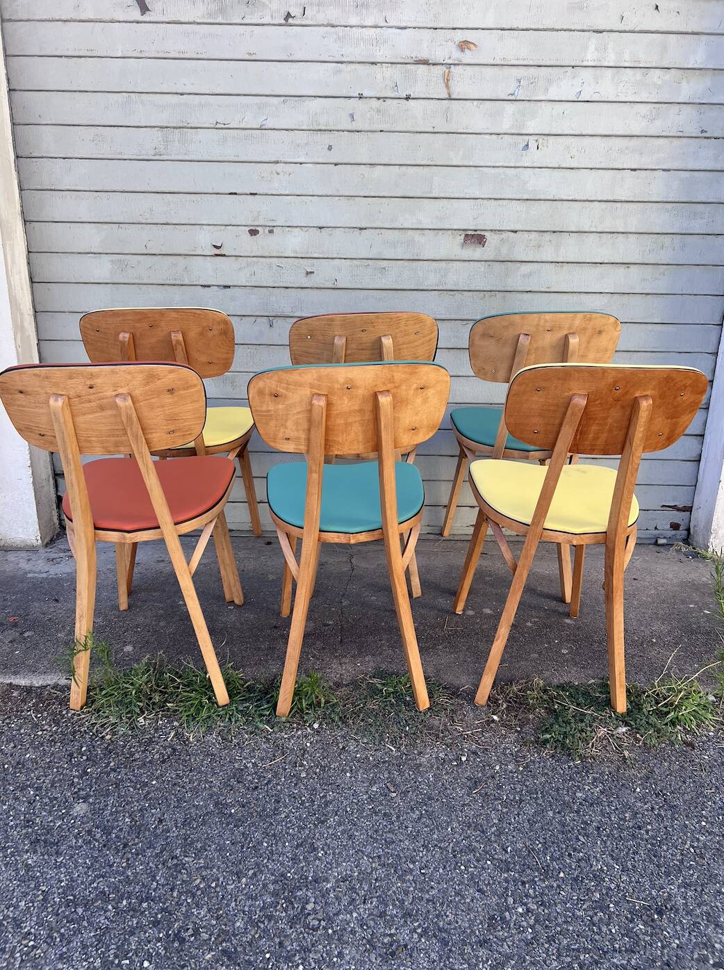 (Lot) 6 Multicoloured Compass Leg Chairs