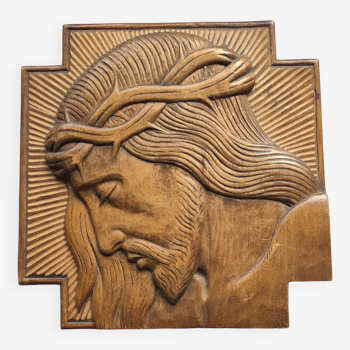 Wooden painting representing Christ Art Deco.