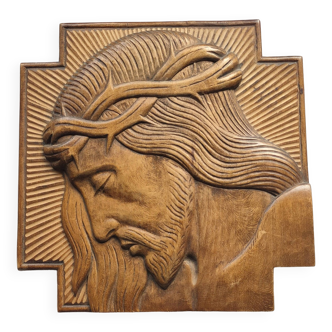 Wooden painting representing Christ Art Deco.