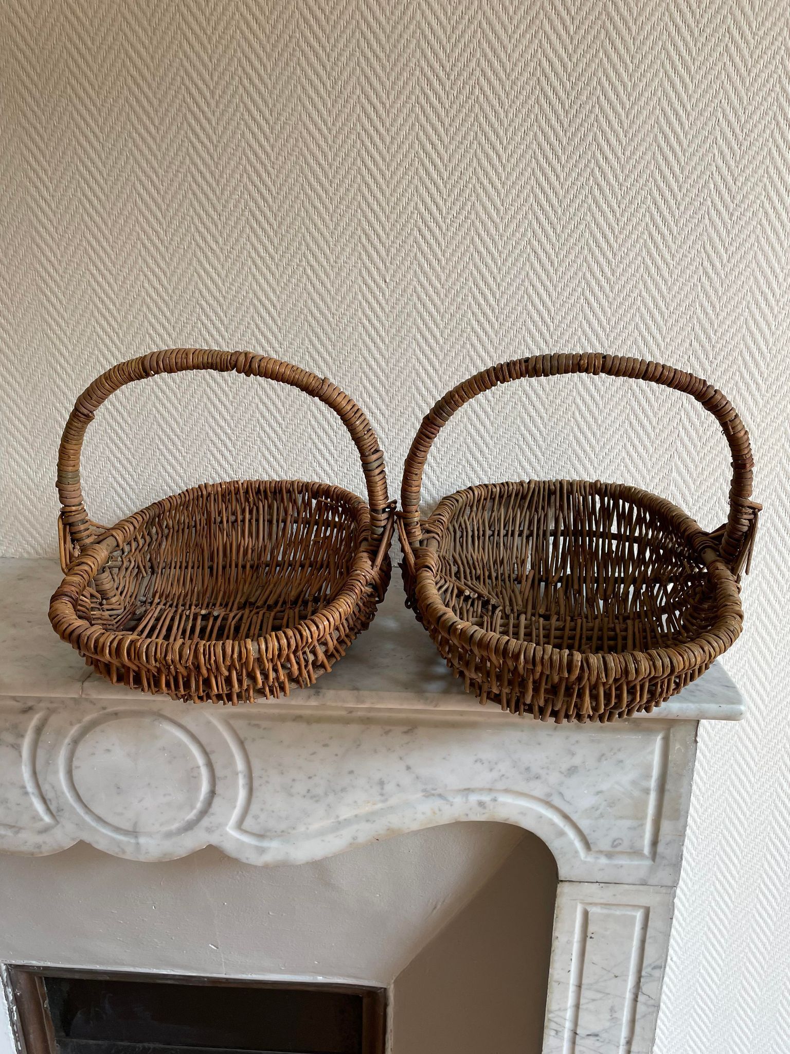 Set of two wooden baskets