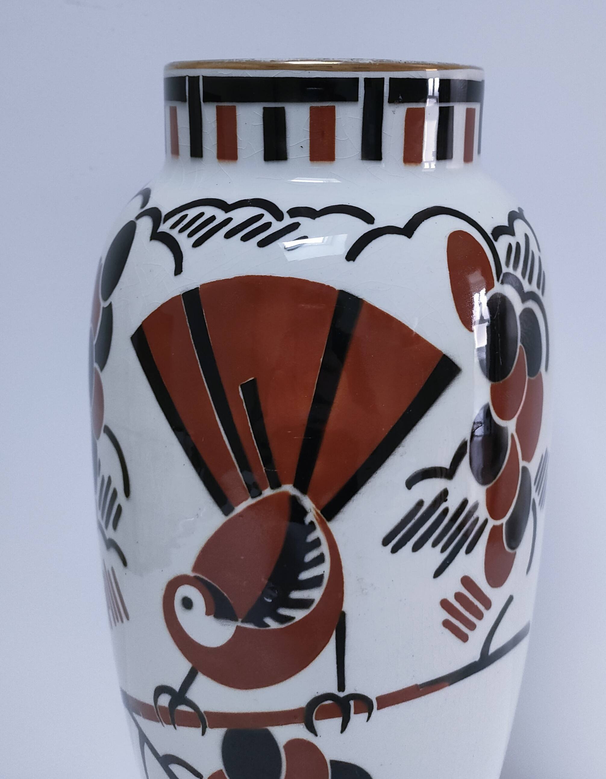 Vase Art déco Keller Guérin "Ceylan" décor oiseaux
