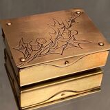 German compartmentalized stamp box early twentieth GHG Gesch holly leaf