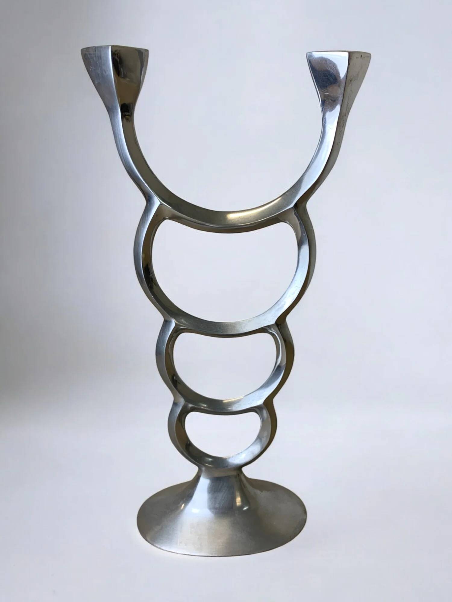Biomorphic candleholder, solid aluminium, Spain, circa 1970