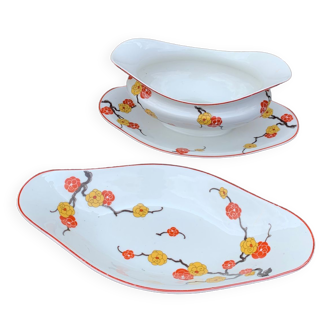 Serving dish and gravy boat in limoges porcelain, stamped b & cie limoges france