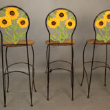 Set of 3 sunflower decorated bar stools