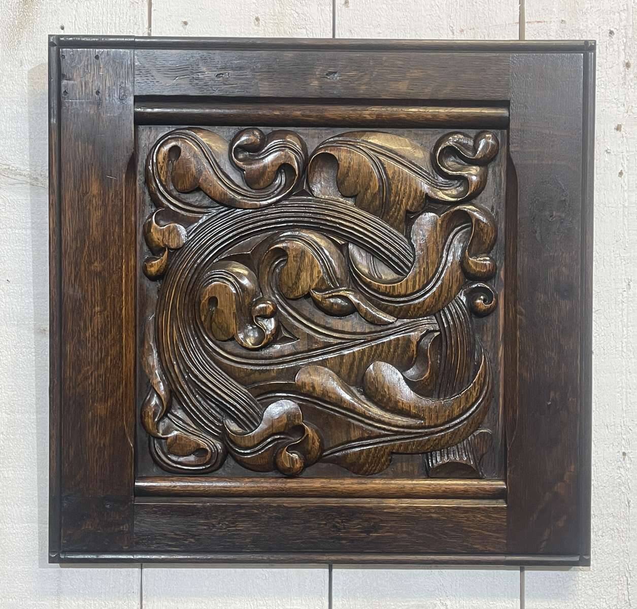 Pair of carved oak panels by Joseph Savina (1901-1983)