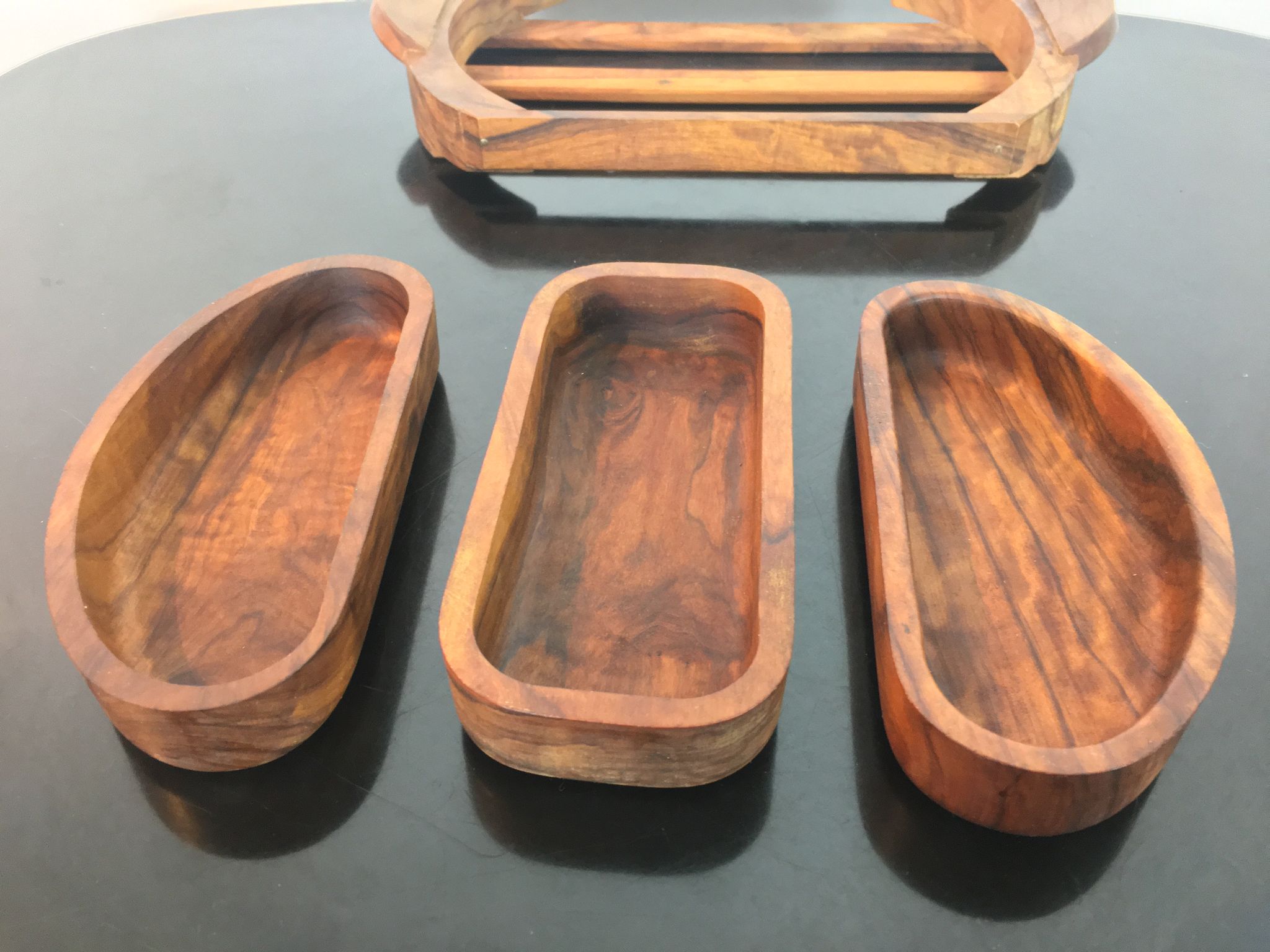 Teak aperitif service, vintage Scandinavian cups