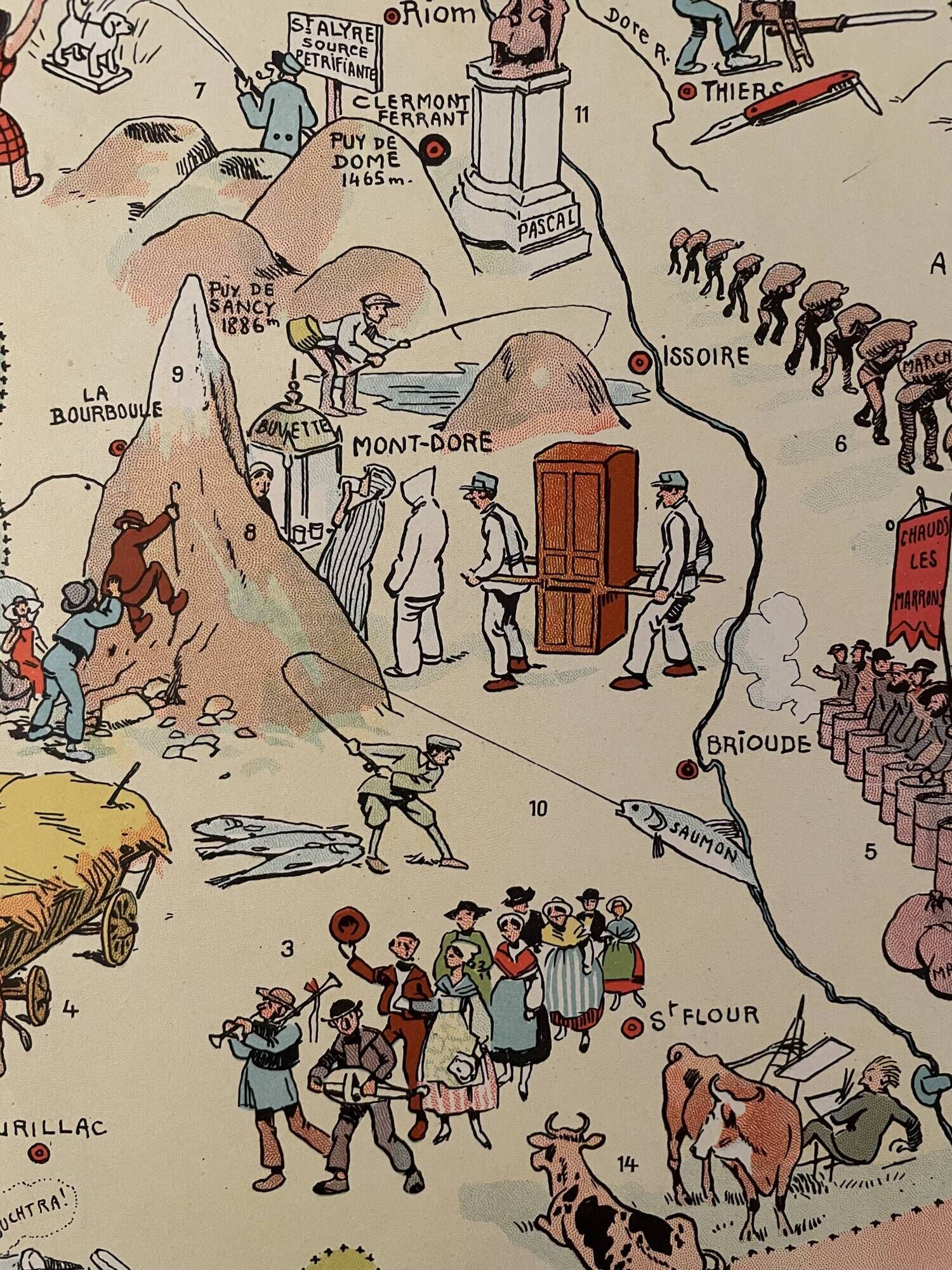 Old illustrated map of Auvergne - JP Pinchon